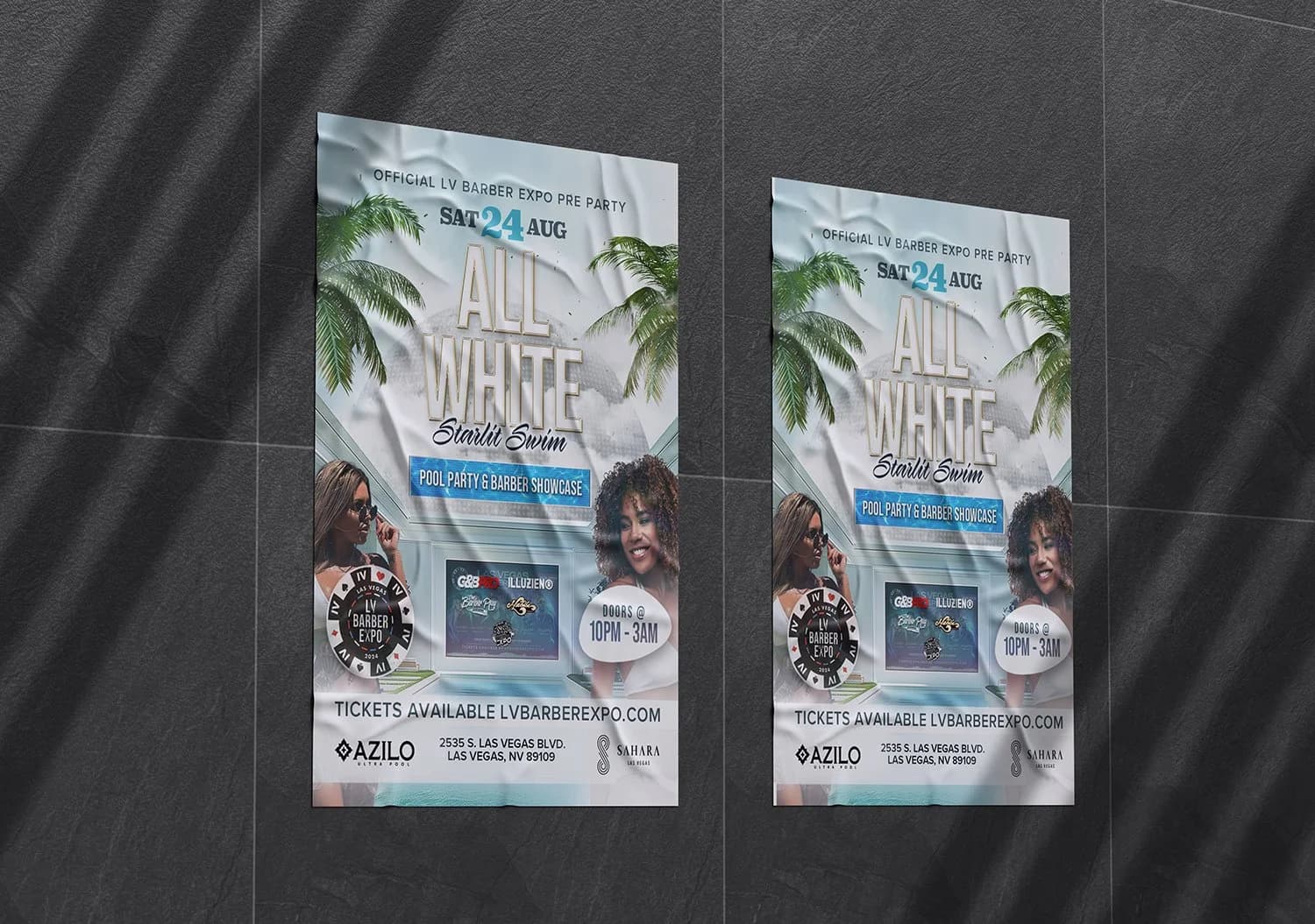 Image of poster designs for the Las Vegas Barber Expo Pre-Party