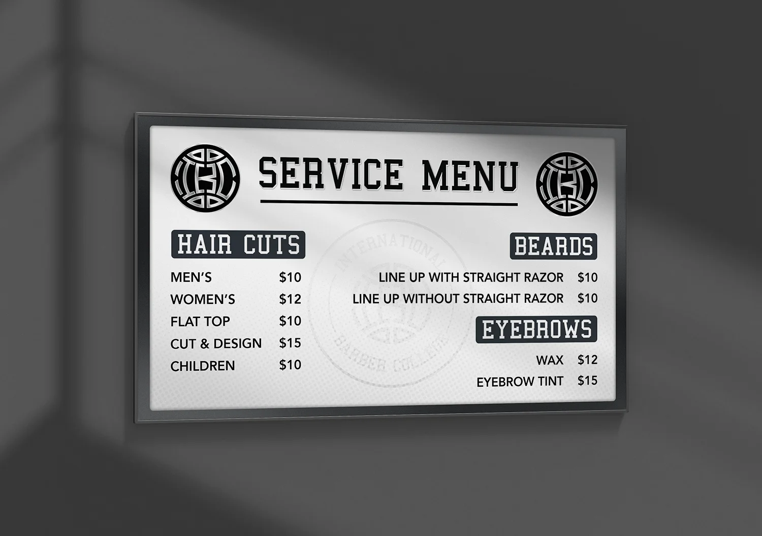 International Barber College TV Screen